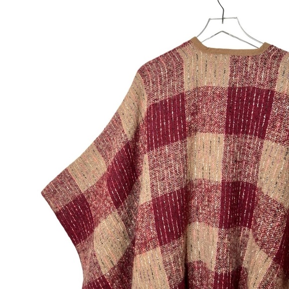 Torrid Red Tan Reversible Ruana Cozy Fall Plaid Women’s Tassel Cape One Size - Picture 11 of 12